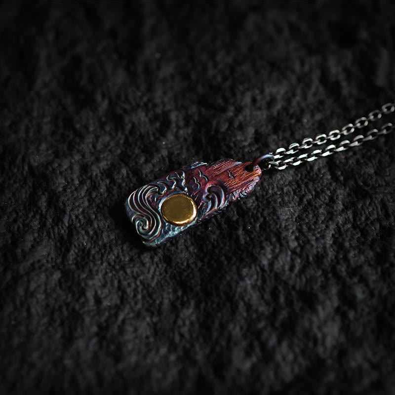 Collar con colgante de equilibrio de sol y ondas de oro de 24 k y plata de ley 999 con Buddha Stones