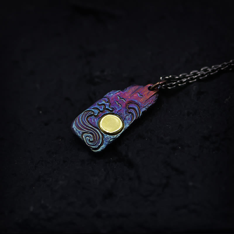 Collar con colgante de equilibrio de sol y ondas de oro de 24 k y plata de ley 999 con Buddha Stones