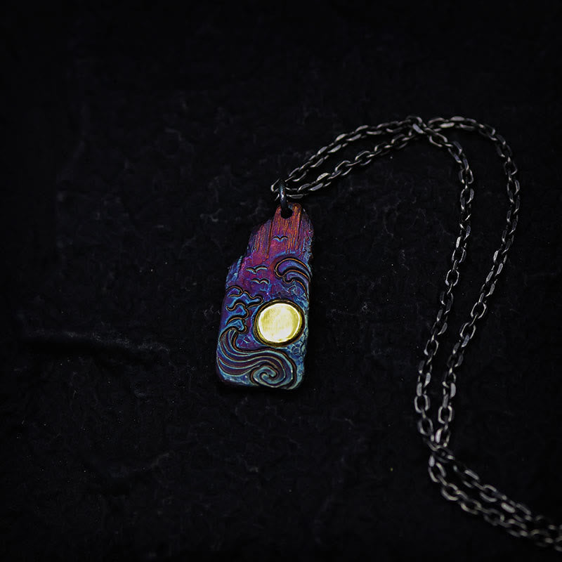 Collar con colgante de equilibrio de sol y ondas de oro de 24 k y plata de ley 999 con Buddha Stones