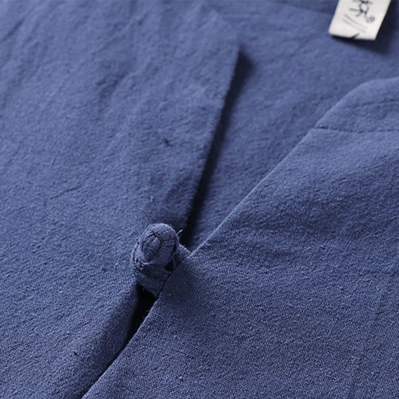 Camisa de lino y algodón con mangas tres cuartos y un botón de color liso para hombre con estampado de Buddha Stones - image 10