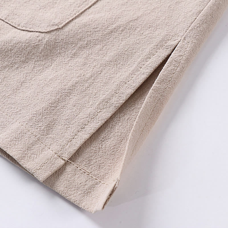 Buddha Stones Camisa informal de lino y algodón con botones delanteros y mangas tres cuartos de color liso para hombre con bolsillos - image 8