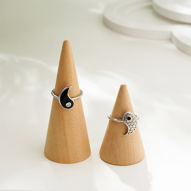 Anillo de equilibrio de acero y titanio con Buddha Stones y Yin Yang para parejas