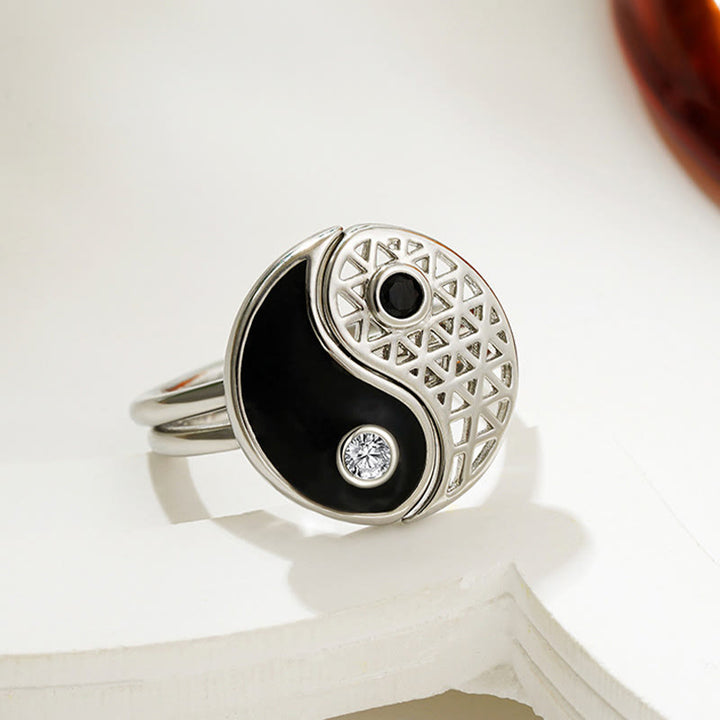 Anillo de equilibrio de acero y titanio con Buddha Stones y Yin Yang para parejas