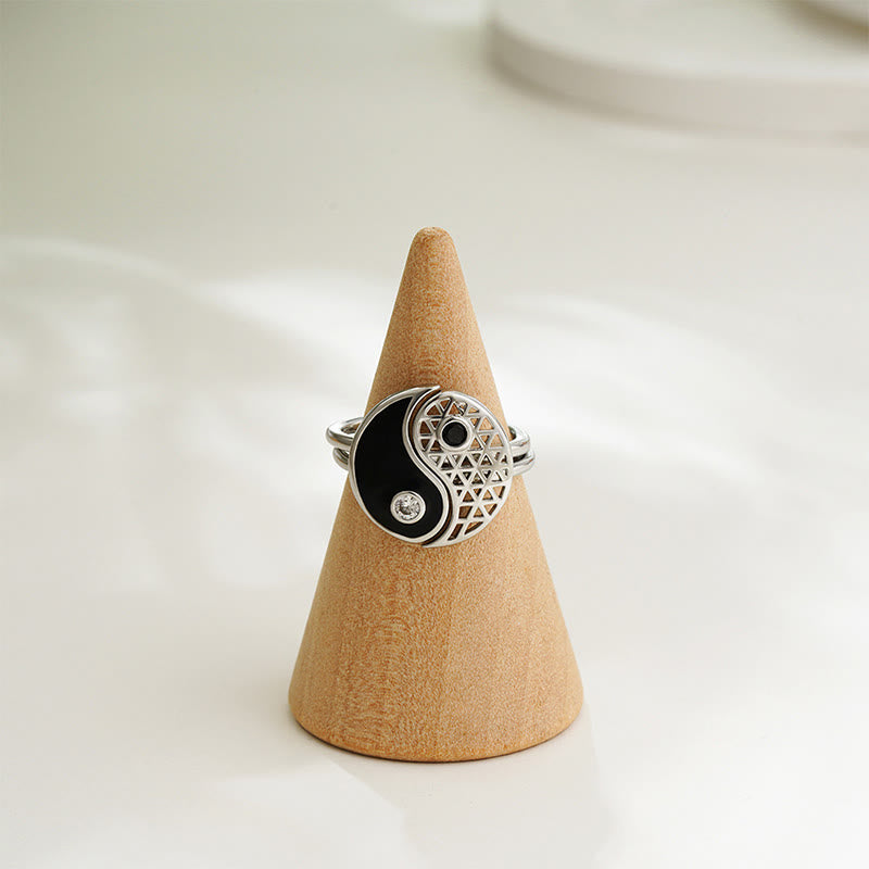 Anillo de equilibrio de acero y titanio con Buddha Stones y Yin Yang para parejas
