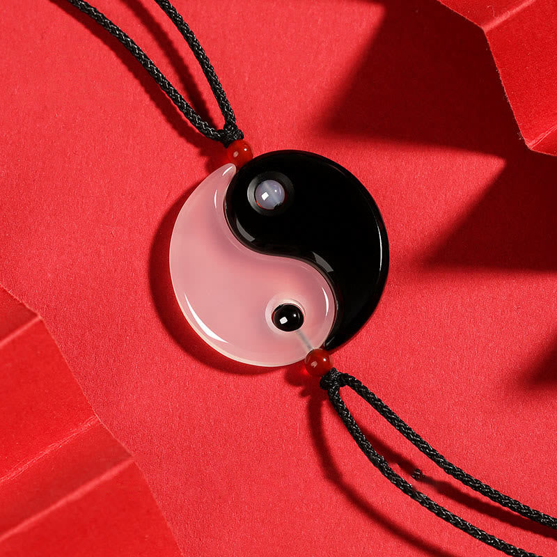 Collar con colgante de pareja de la suerte con diagrama de Yin Yang Tai Chi y piedras de Buddha Stones, ónix negro y ágata blanca - Ónix negro Ágata blanca YIN YANG - image 1