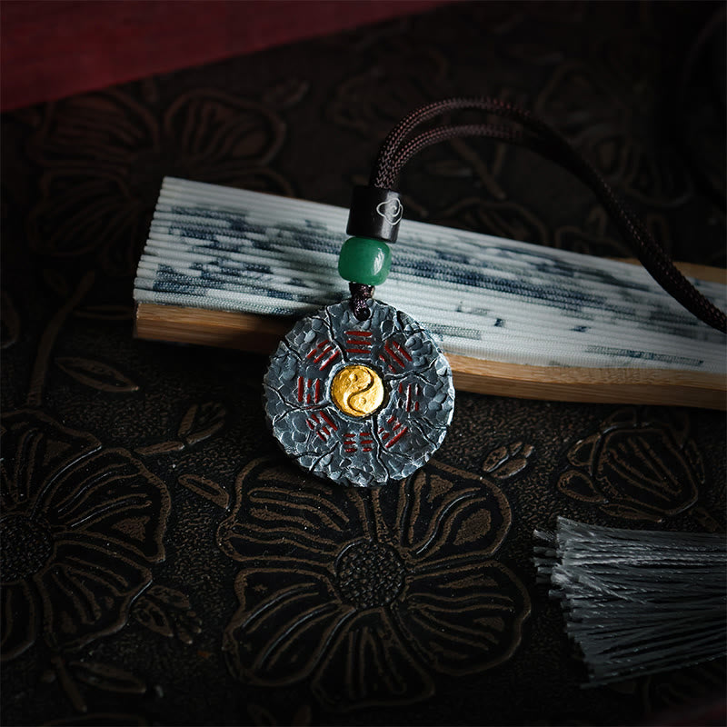 Collar con colgante de armonía con diseño de Yin Yang, Tai Chi, Bagua, oro de 24 quilates y plata de ley 999 con Buddha Stones - image 3