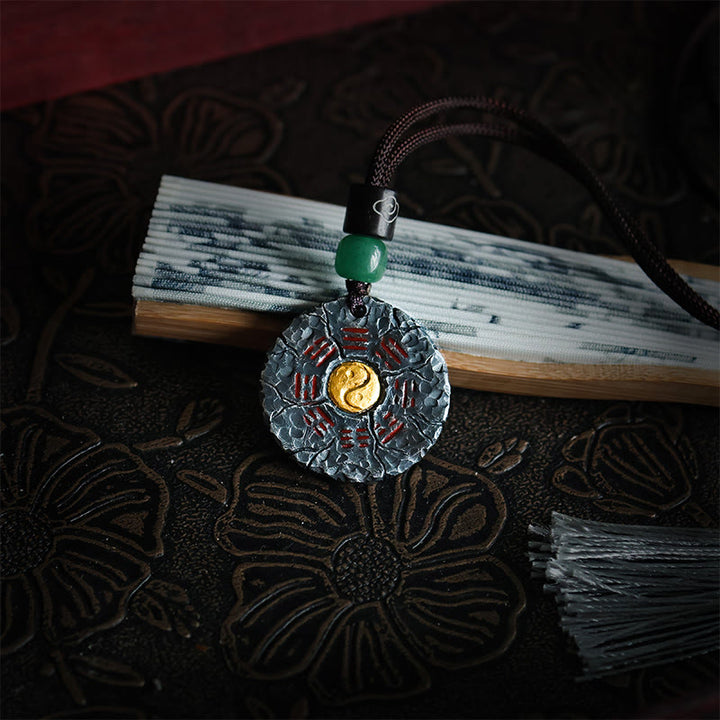Collar con colgante de armonía con diseño de Yin Yang, Tai Chi, Bagua, oro de 24 quilates y plata de ley 999 con Buddha Stones - image 3