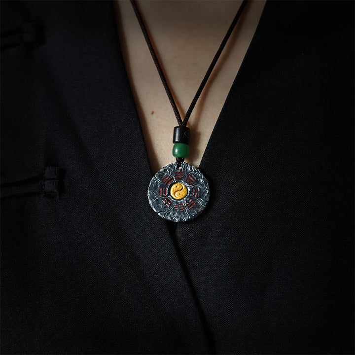 Collar con colgante de armonía con diseño de Yin Yang, Tai Chi, Bagua, oro de 24 quilates y plata de ley 999 con Buddha Stones - image 2
