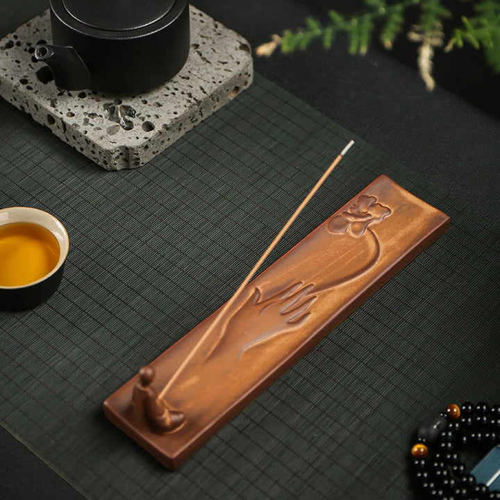 Quemador de incienso de cerámica con Buddha Stones , con forma de pescador, barco de pesca, bambú, curación espiritual, loto