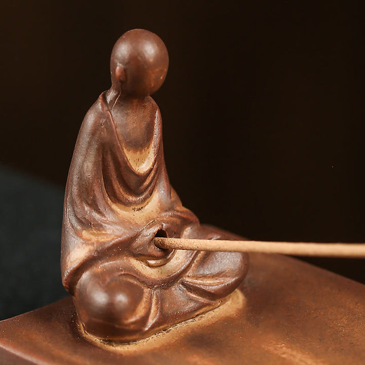 Quemador de incienso de cerámica con Buddha Stones , con forma de pescador, barco de pesca, bambú, curación espiritual, loto