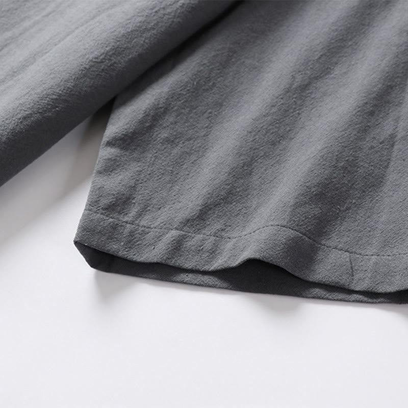 Camisa de lino y algodón con mangas tres cuartos y dos botones de color liso para hombre con estampado de Buddha Stones - image 10