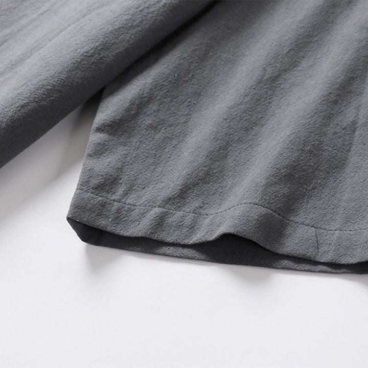 Camisa de lino y algodón con mangas tres cuartos y dos botones de color liso para hombre con estampado de Buddha Stones - image 10