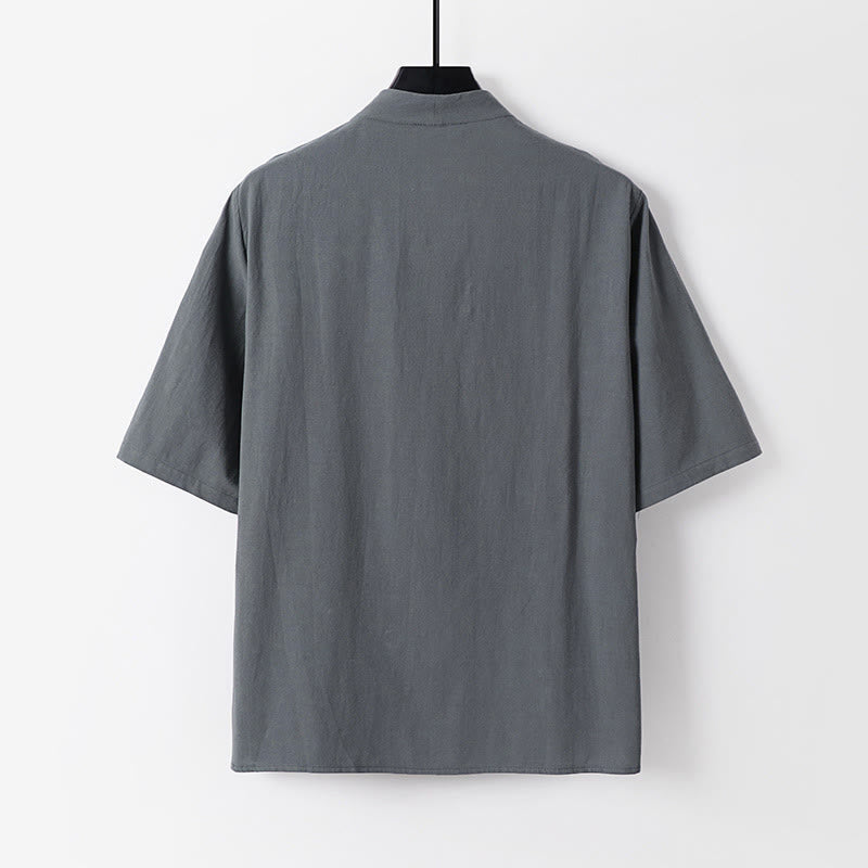 Camisa de algodón para hombre con cuello en V, manga tres cuartos, dos botones y color liso, informal, con Buddha Stones - image 3