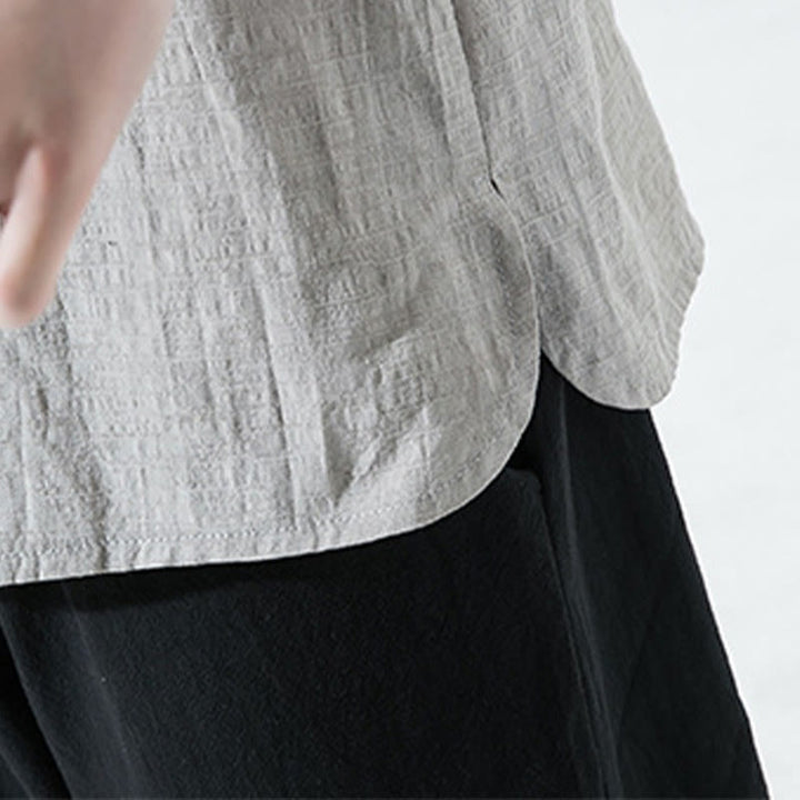 Camisa de lino y algodón con cuello en V, manga tres cuartos y dos botones, informal, de color liso, para hombre con Buddha Stones - image 10