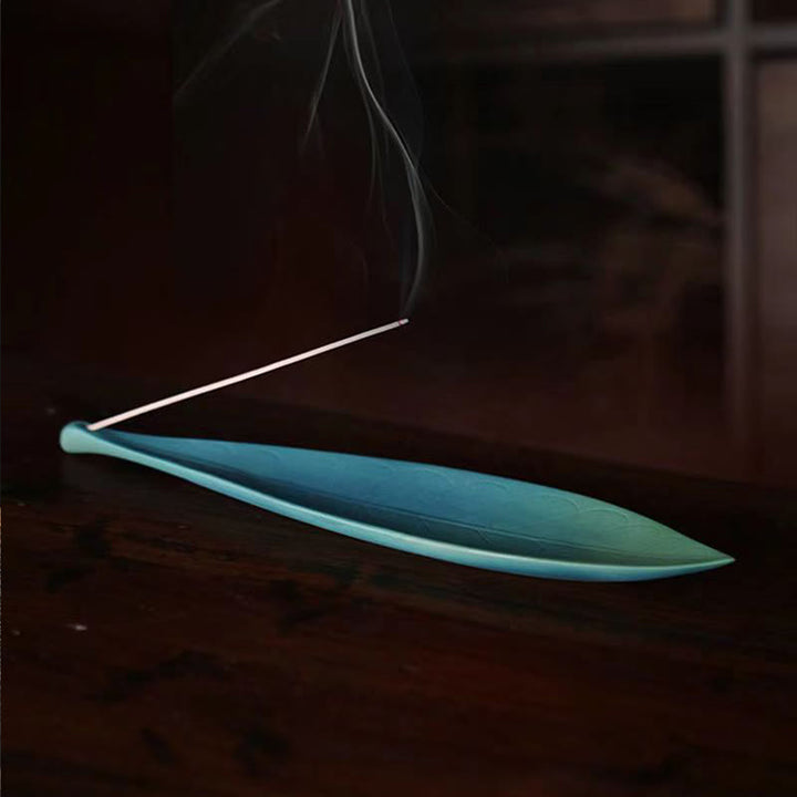 Quemador de incienso de cerámica con forma de hoja de sauce y Buddha Stones para curación - image 1