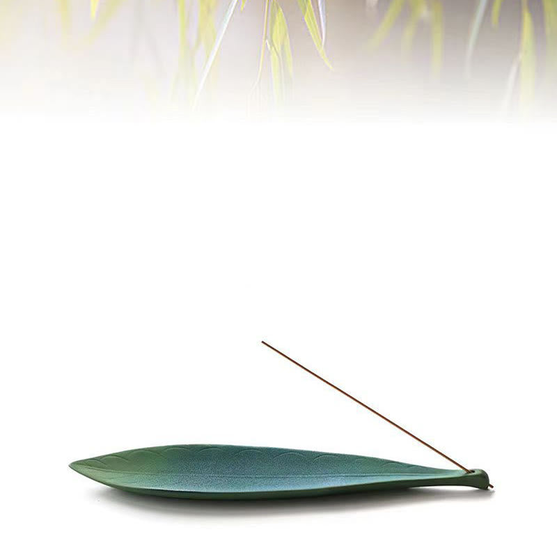 Quemador de incienso de cerámica con forma de hoja de sauce y Buddha Stones para curación - image 3