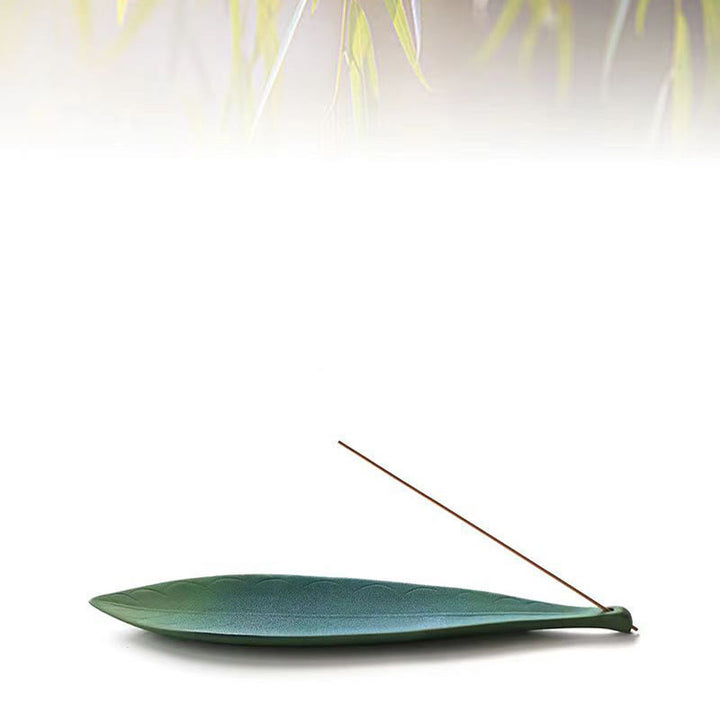 Quemador de incienso de cerámica con forma de hoja de sauce y Buddha Stones para curación - image 3