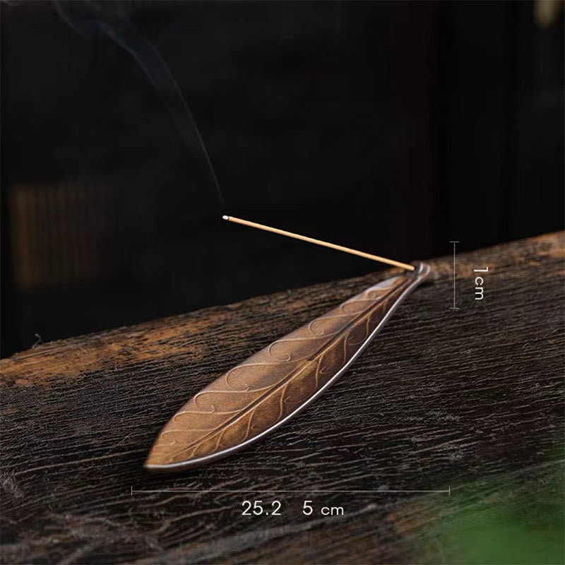 Quemador de incienso de cerámica con forma de hoja de sauce y Buddha Stones para curación - Hoja de sauce marchita 25,5 x 5 x 1 cm - image 9