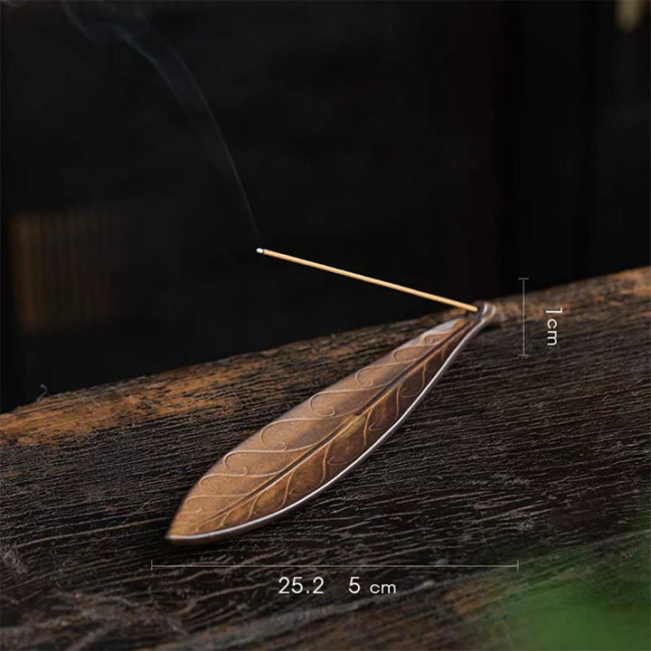 Quemador de incienso de cerámica con forma de hoja de sauce y Buddha Stones para curación - Hoja de sauce marchita 25,5 x 5 x 1 cm - image 9