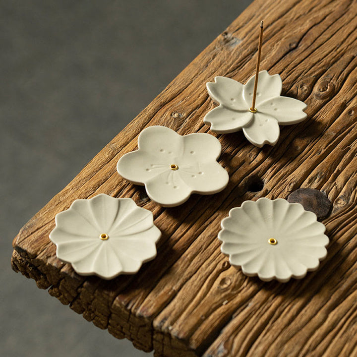 Quemador de incienso de cerámica curativo con Buddha Stones , flor de loto, flor de cerezo, flor de ciruelo y crisantemo