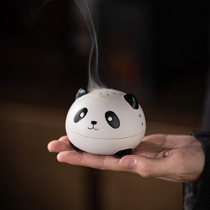 Quemador de incienso de cerámica curativo con forma de panda y Buddha Stones para decoración de escritorio