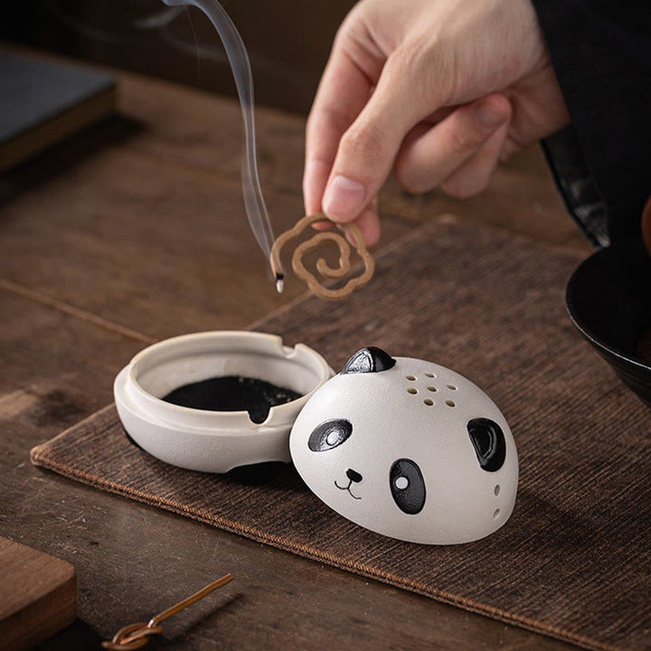 Quemador de incienso de cerámica curativo con forma de panda y Buddha Stones para decoración de escritorio