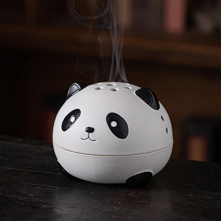 Quemador de incienso de cerámica curativo con forma de panda y Buddha Stones para decoración de escritorio