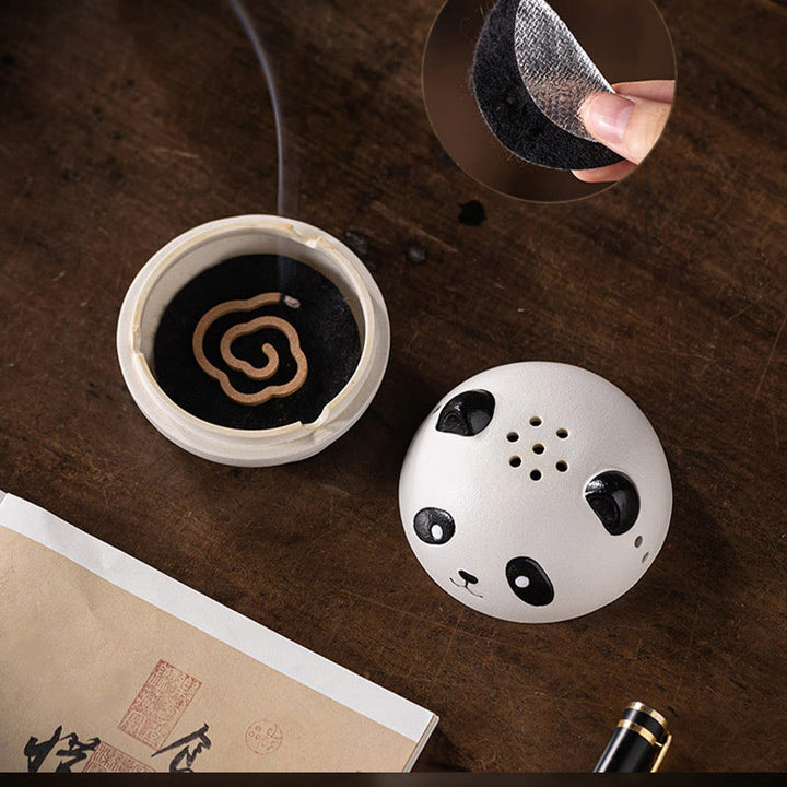 Quemador de incienso de cerámica curativo con forma de panda y Buddha Stones para decoración de escritorio