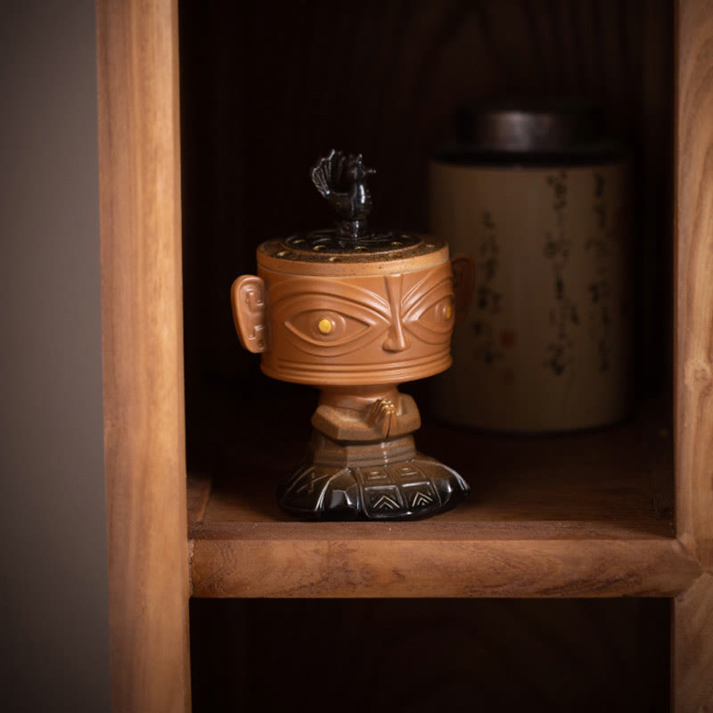 Quemador de incienso de cerámica curativo Sanxingdui con Buddha Stones para decoración de escritorio