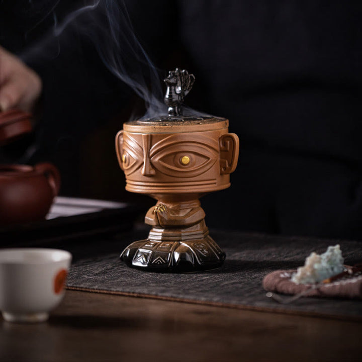 Quemador de incienso de cerámica curativo Sanxingdui con Buddha Stones para decoración de escritorio