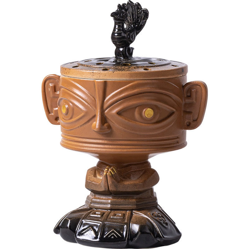 Quemador de incienso de cerámica curativo Sanxingdui con Buddha Stones para decoración de escritorio
