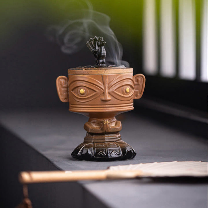 Quemador de incienso de cerámica curativo Sanxingdui con Buddha Stones para decoración de escritorio