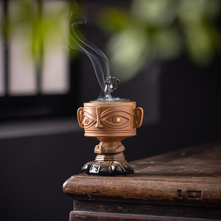 Quemador de incienso de cerámica curativo Sanxingdui con Buddha Stones para decoración de escritorio