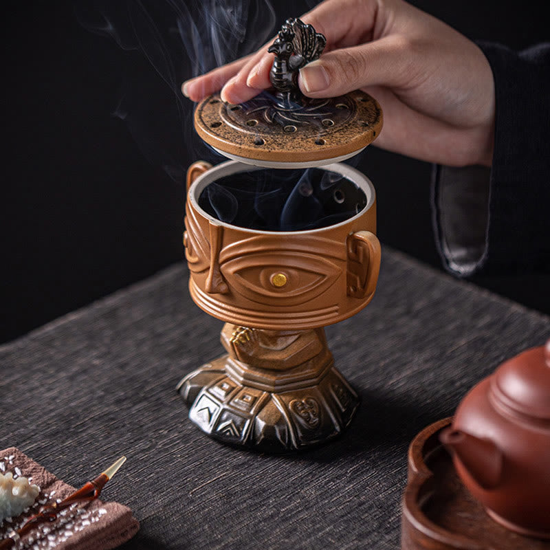 Quemador de incienso de cerámica curativo Sanxingdui con Buddha Stones para decoración de escritorio
