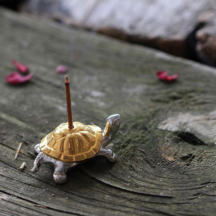 Quemador de incienso curativo con forma de tortuga y caracol de aleación de Buddha Stones, decoración de escritorio