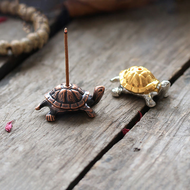Quemador de incienso curativo con forma de tortuga y caracol de aleación de Buddha Stones, decoración de escritorio