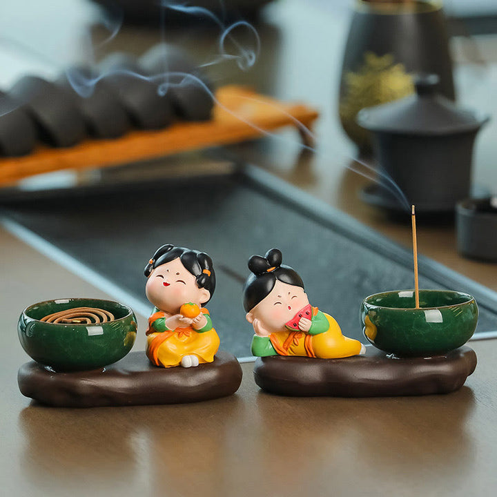 Quemador de incienso de cerámica para decoración de escritorio con Buddha Stones de la dinastía Tang para curación de alimentos