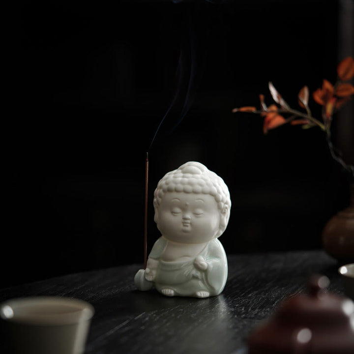 Quemador de incienso de cerámica para decoración de escritorio, con Buddha Stones , sentado, de pie y reclinado