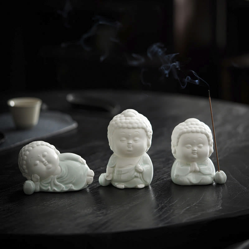 Quemador de incienso de cerámica para decoración de escritorio, con Buddha Stones , sentado, de pie y reclinado