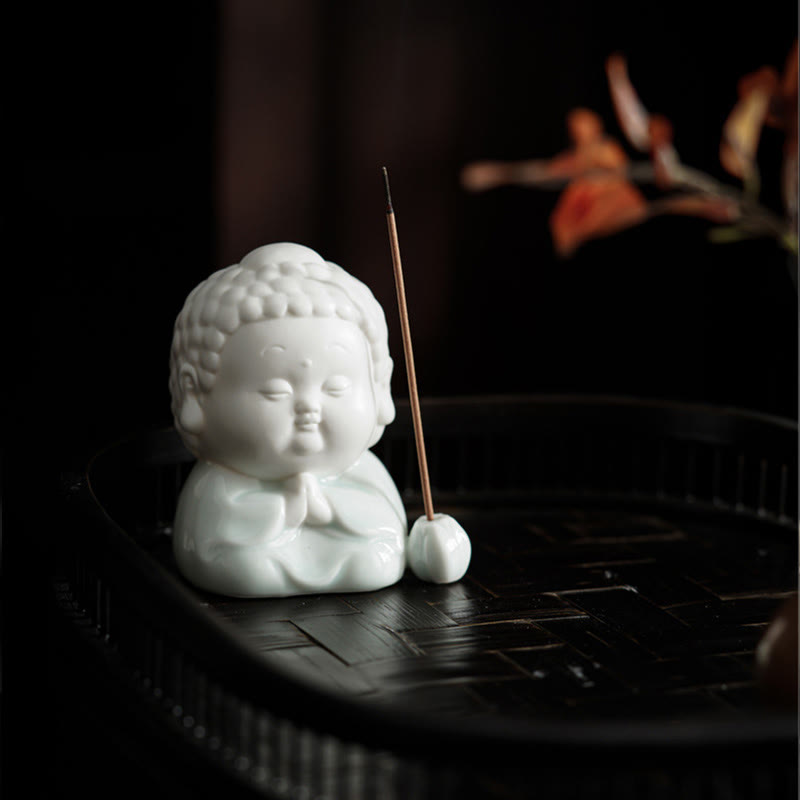 Quemador de incienso de cerámica para decoración de escritorio, con Buddha Stones , sentado, de pie y reclinado