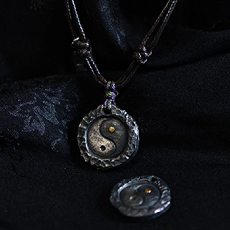Colgante de collar de armonía con diseño de Tai Chi Yin Yang de plata de ley 999 con Buddha Stones