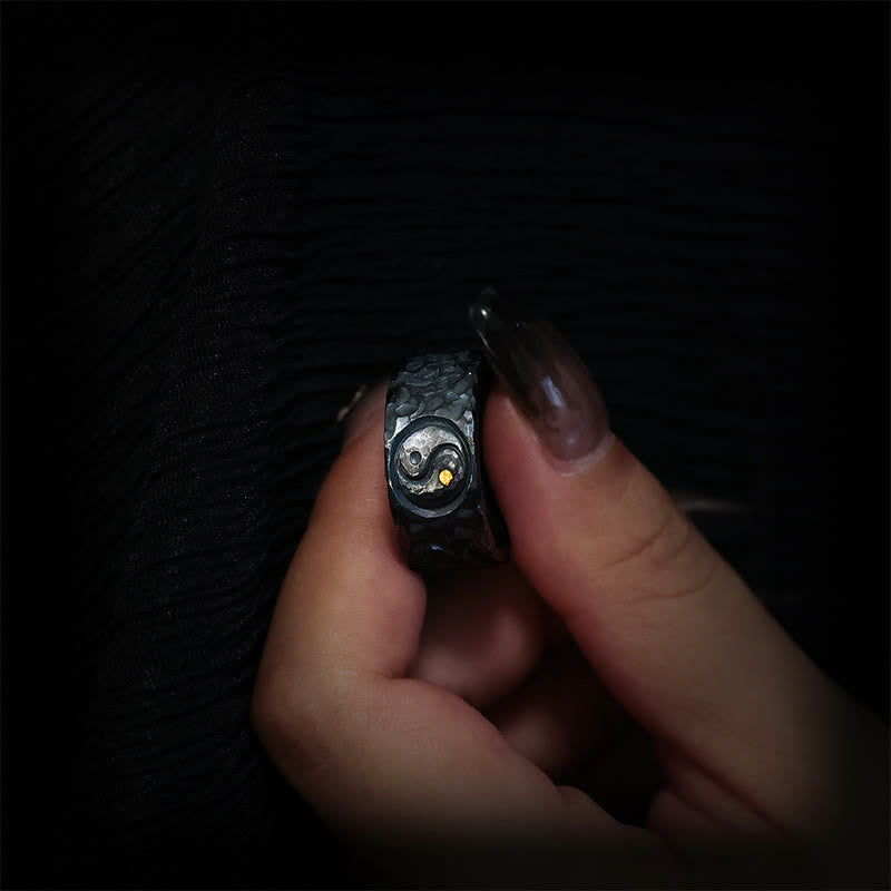 Anillo de equilibrio Yin Yang de plata de ley 999 con Buddha Stones