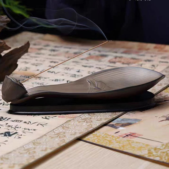 Quemador de incienso de cerámica marrón con forma de vaina de loto y Buddha Stones para curación zen - image 6