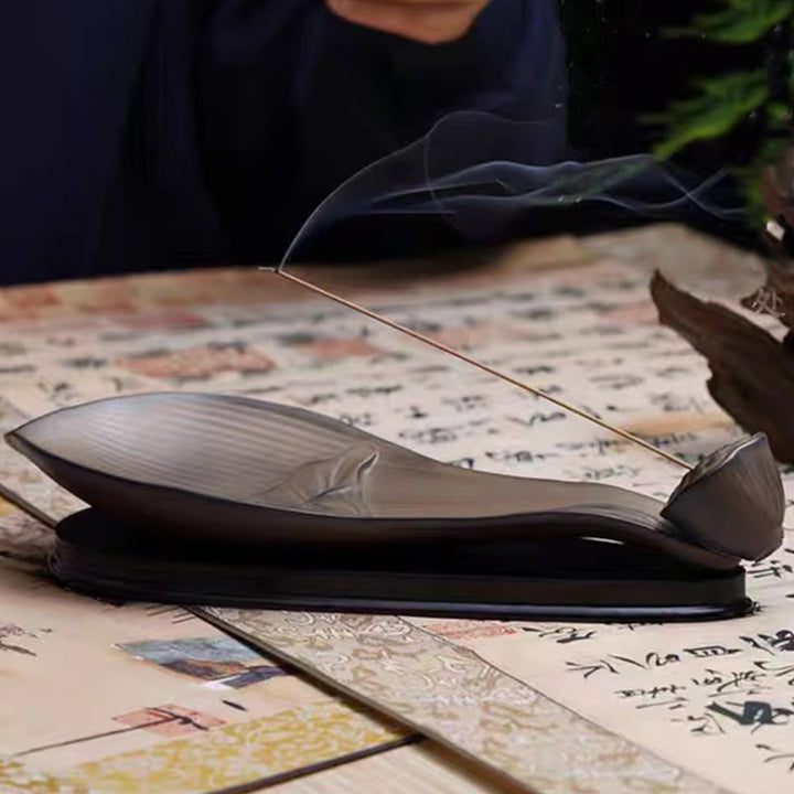 Quemador de incienso de cerámica marrón con forma de vaina de loto y Buddha Stones para curación zen - image 11