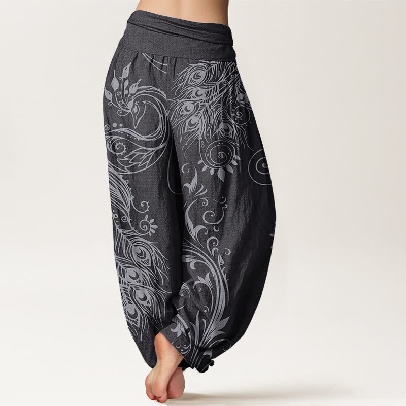 Pantalones harén con cintura elástica para mujer, diseño informal de pavo real y Buddha Stones - image 9