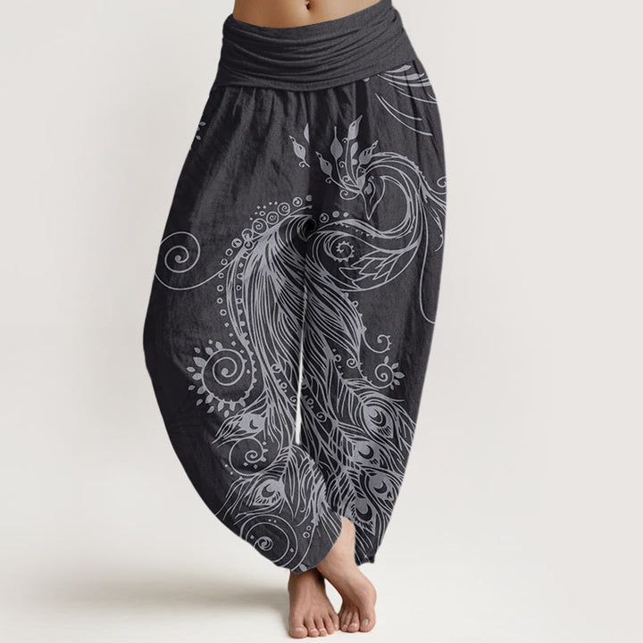 Pantalones harén con cintura elástica para mujer, diseño informal de pavo real y Buddha Stones - Negro - US22，UK/AU26，EU54 (6XL) - image 8