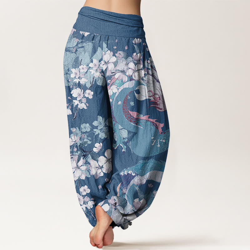 Pantalones bombachos de cintura elástica para mujer, de algodón, estilo casual, con estampado de dragones y flores de cerezo y piedras de Buddha Stones. - image 5