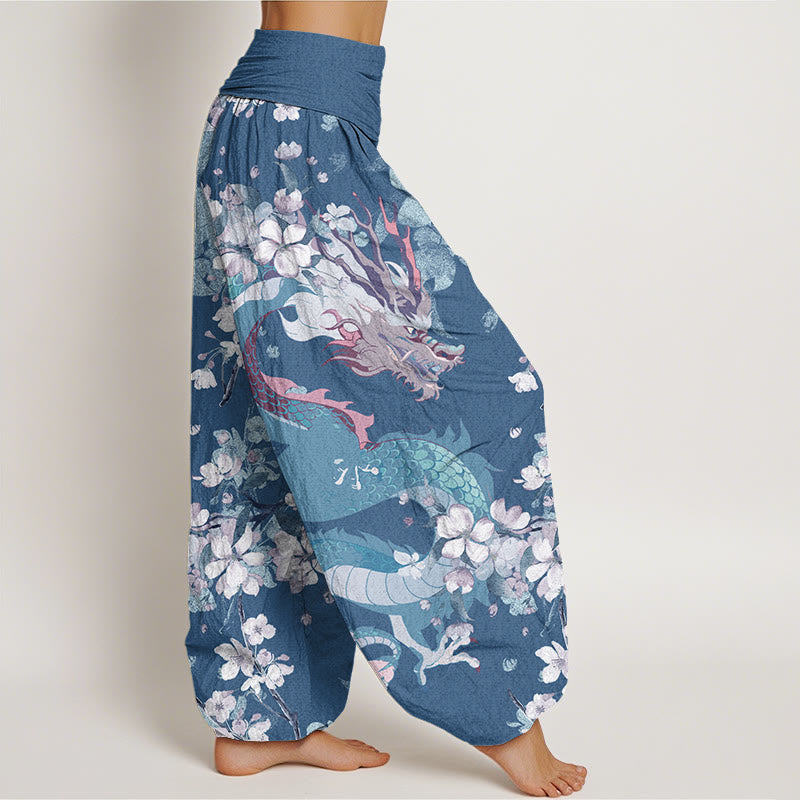 Pantalones harén con cintura elástica para mujer con diseño de flores de cerezo y dragón y Buddha Stones - image 7