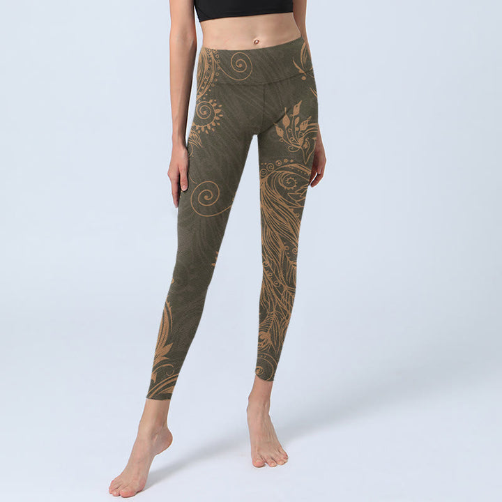 Leggings deportivos con estampado de plumas de pavo real y Buddha Stones para mujer - image 5