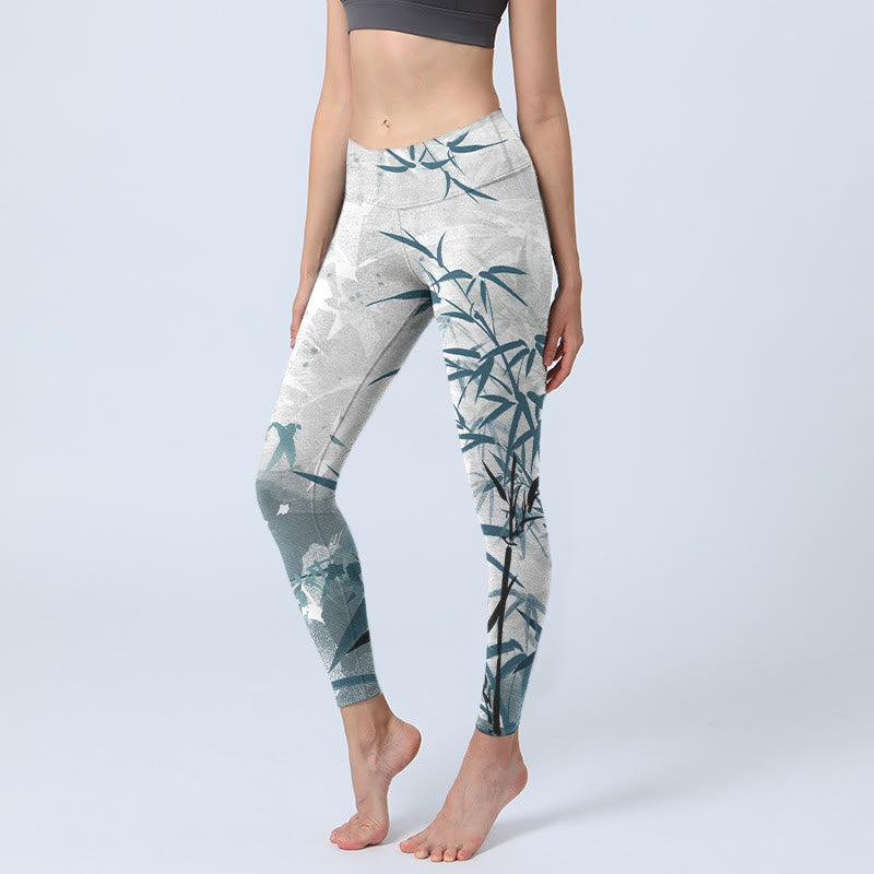 Leggings de yoga para mujer con estampado de bambú y Buddha Stones - Humo blanco - US18，UK/AU22，EU50 (4XL) - image 0